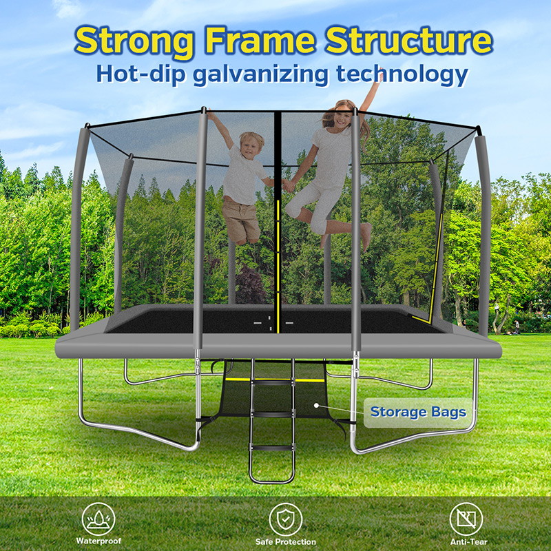 9x14ft Rectangular Trampoline with Safety Enclosure Grey