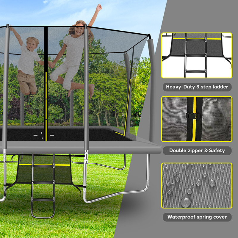 9x14ft Rectangular Trampoline with Safety Enclosure Grey