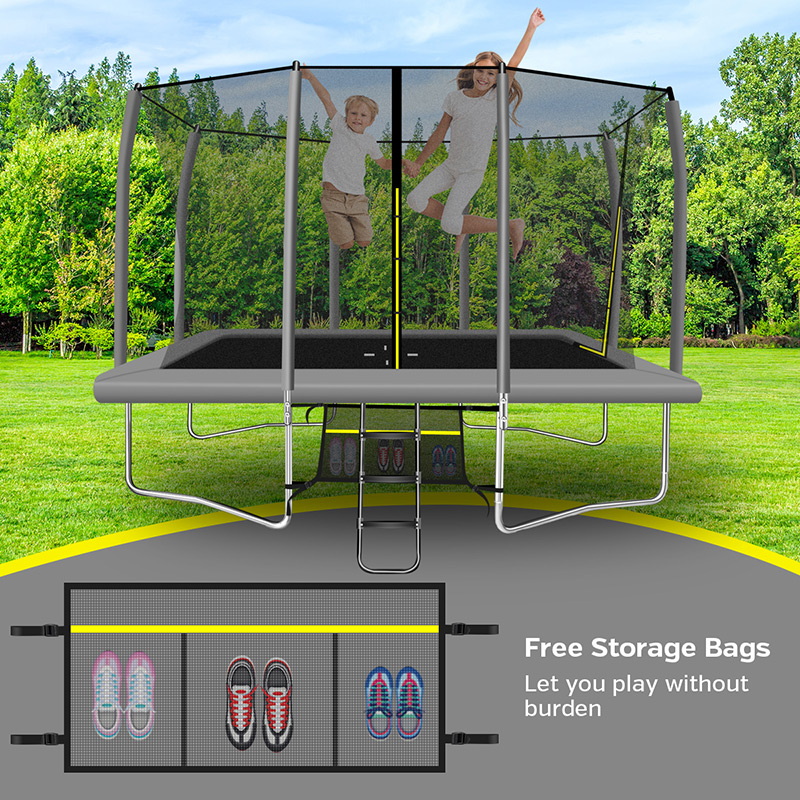9x14ft Rectangular Trampoline with Safety Enclosure Grey