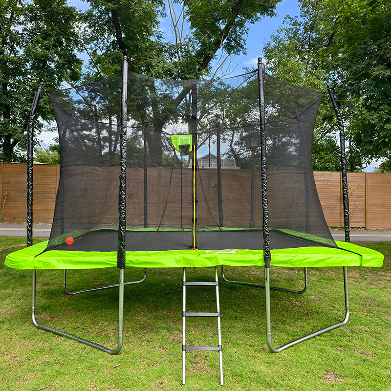Big Air Bounce 8x12ft Rectangular Trampoline with Safety Enclosure Green FREE Ladder & Basketball Game