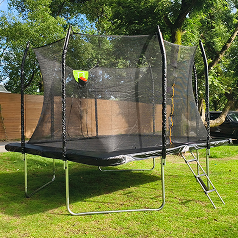7x 9ft Rectangular Trampoline with Safety Enclosure Black FREE Ladder & Basketball Game