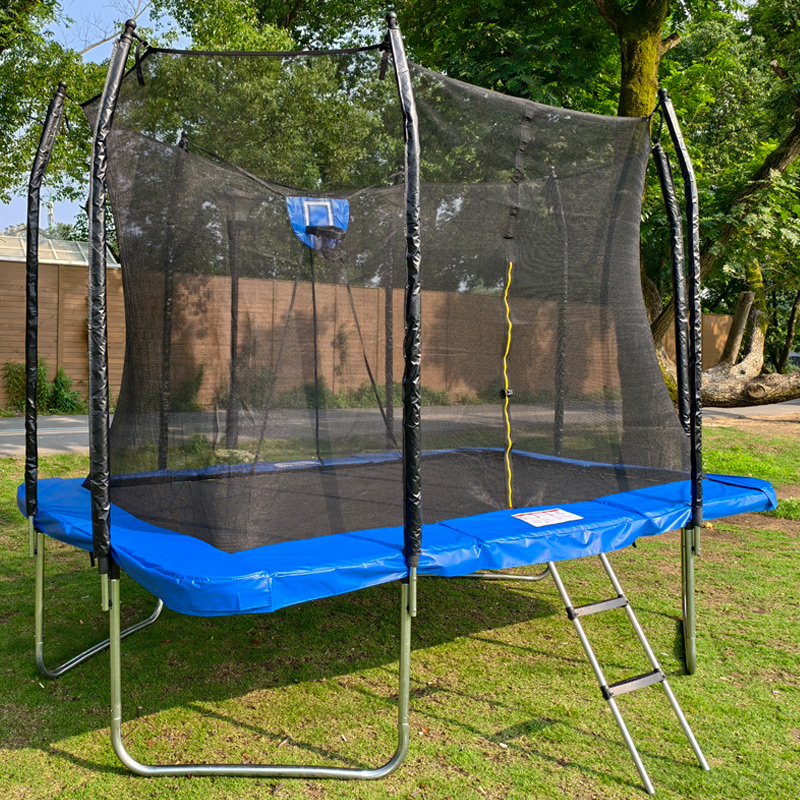 10x12ft Rectangular Trampoline with Safety Enclosure Blue FREE Ladder & Basketball Game