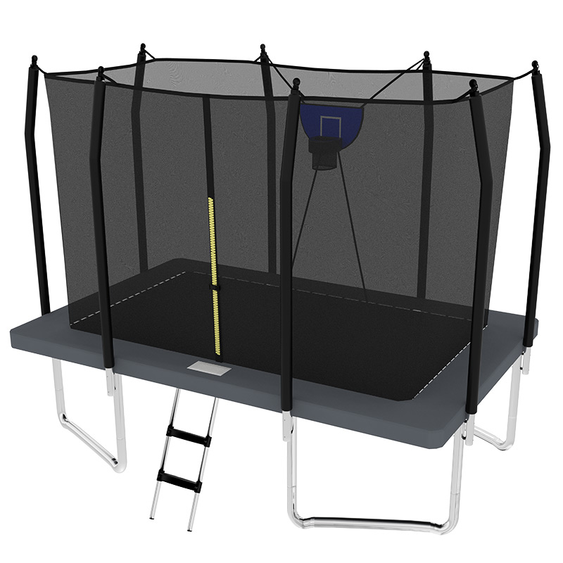 8x12ft Rectangular Trampoline with Safety Enclosure Grey FREE Ladder & Basketball Game