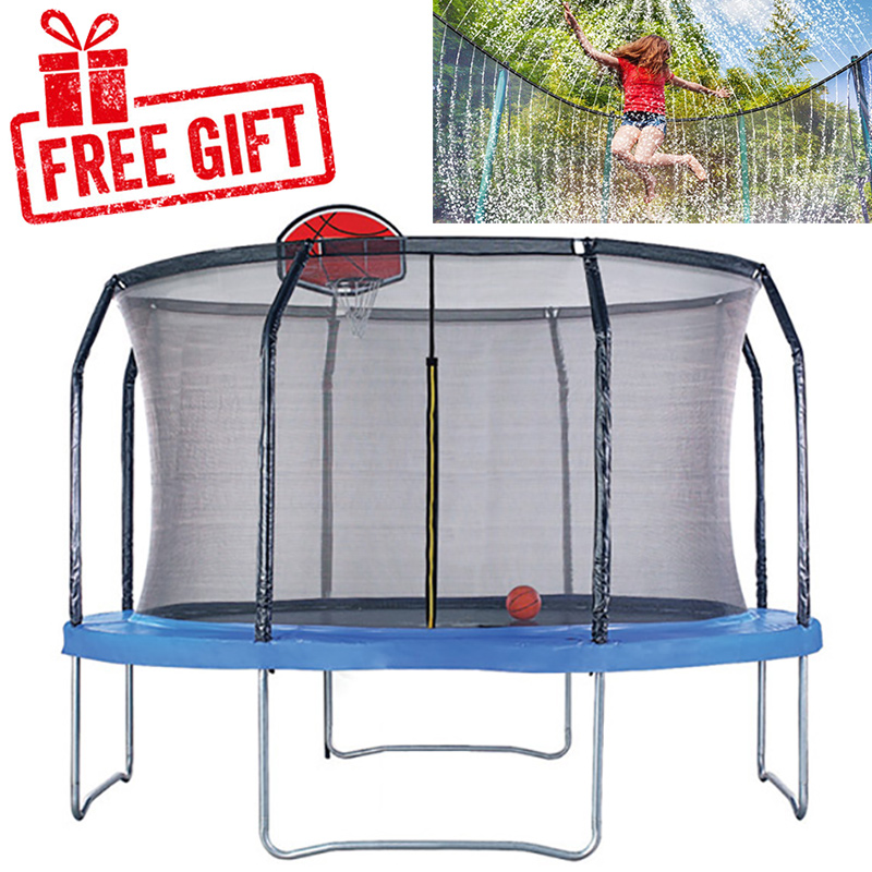 Air League 12ft Trampoline with Safety Enclosure - Free Basketball & Water Mister - Blue