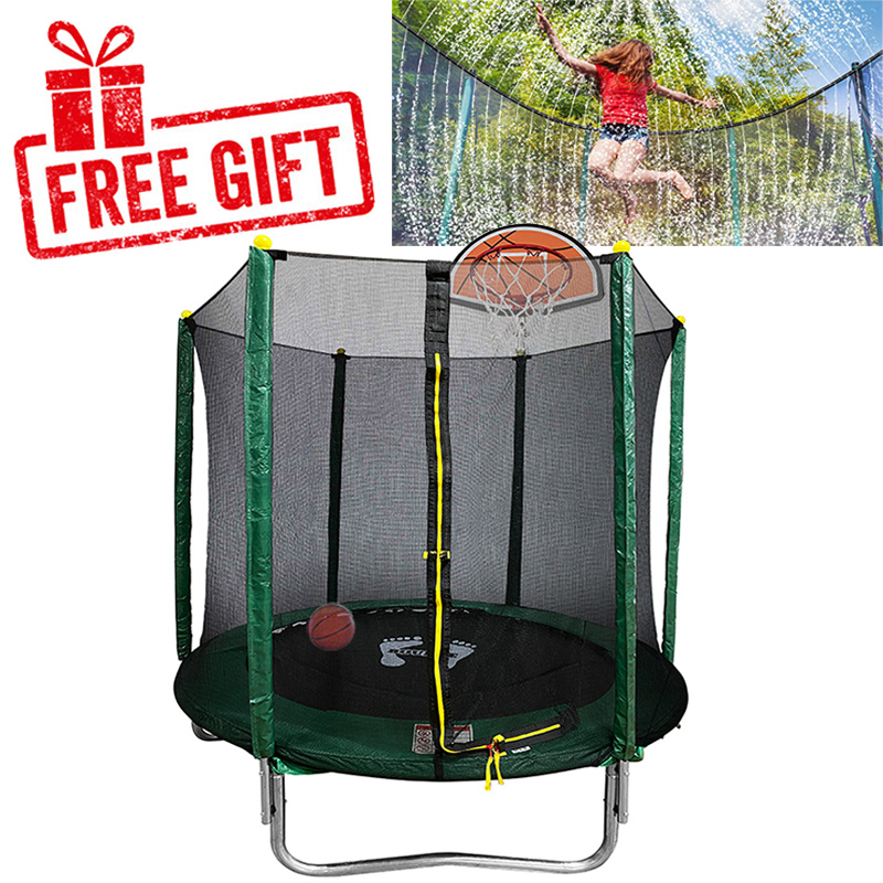 6ft Trampoline with Safety Enclosure - Free Basketball & Water Mister - Green