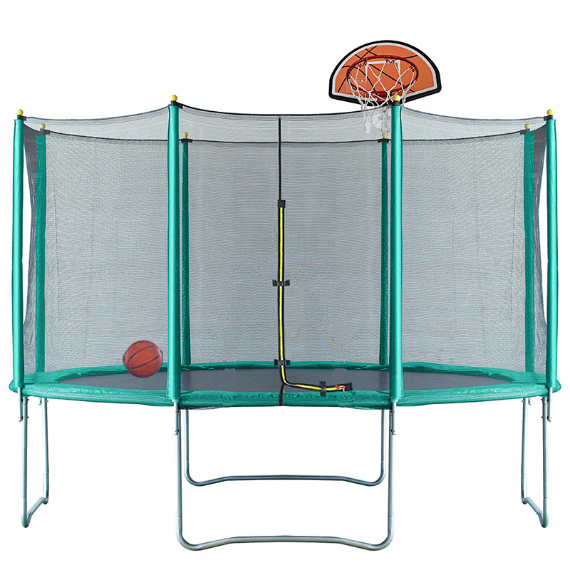 Velocity 12ft Trampoline with Safety Enclosure - Free Basketball & Water Mister - Green