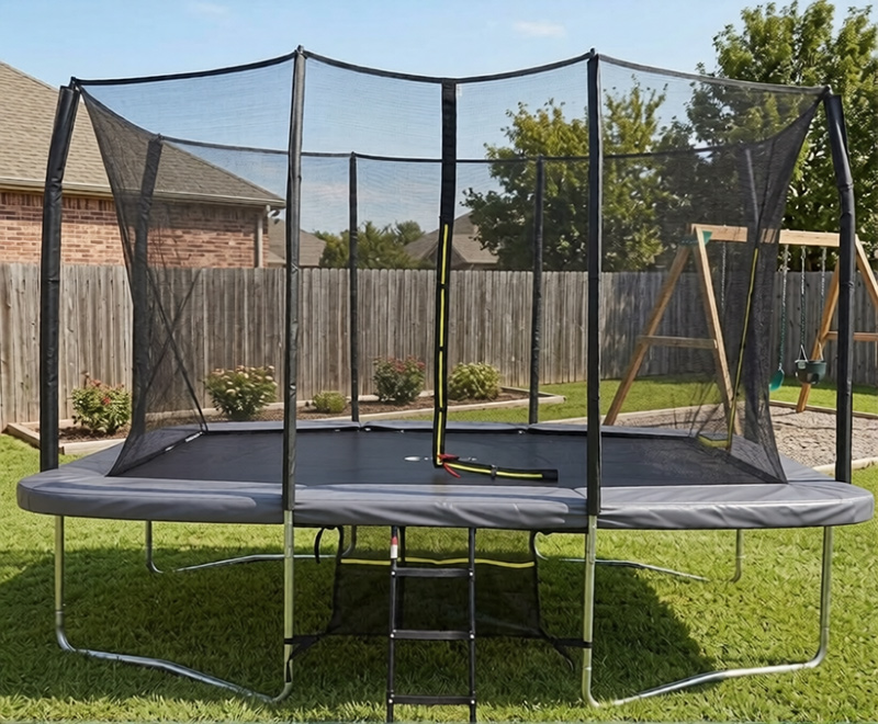 9x14ft Rectangular Trampoline with Safety Enclosure Grey