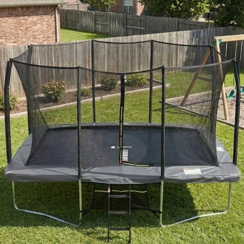 9x14ft Rectangular Trampoline with Safety Enclosure Grey