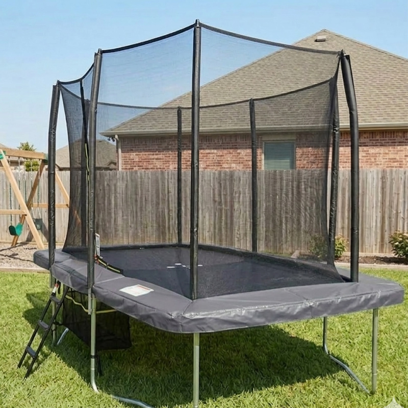 9x14ft Rectangular Trampoline with Safety Enclosure Grey