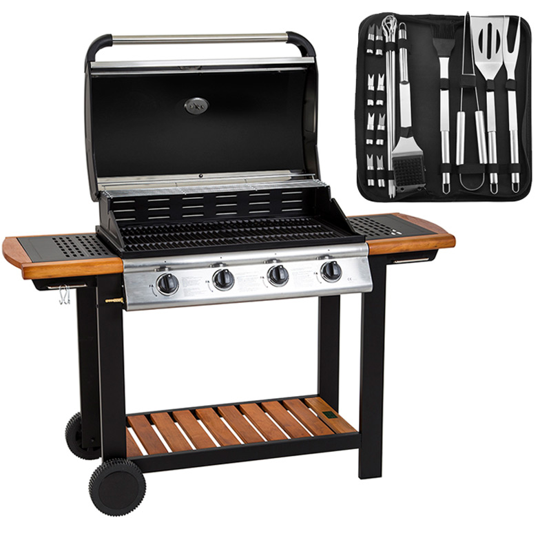 Embermann Modena 4 Burner Gas Barbecue with & Deluxe BBQ Tool Set