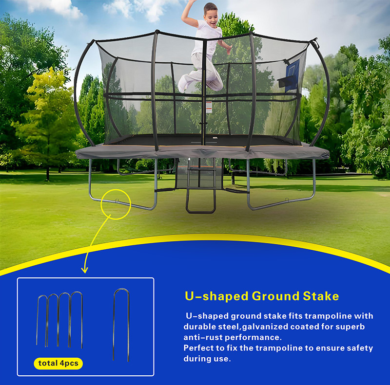 5x7ft Rectangular Trampoline with Safety Enclosure Grey - Free Ladder Shoe Tidy Anchor Kit Basketball