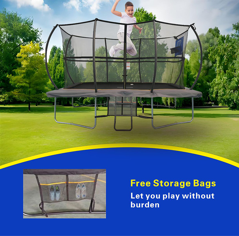 5x7ft Rectangular Trampoline with Safety Enclosure Grey - Free Ladder Shoe Tidy Anchor Kit Basketball