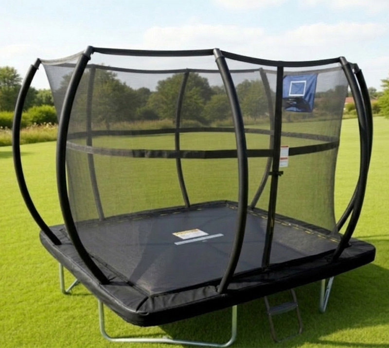 5x7ft Rectangular Trampoline with Safety Enclosure Black - Free Ladder Shoe Tidy Anchor Kit Basketball