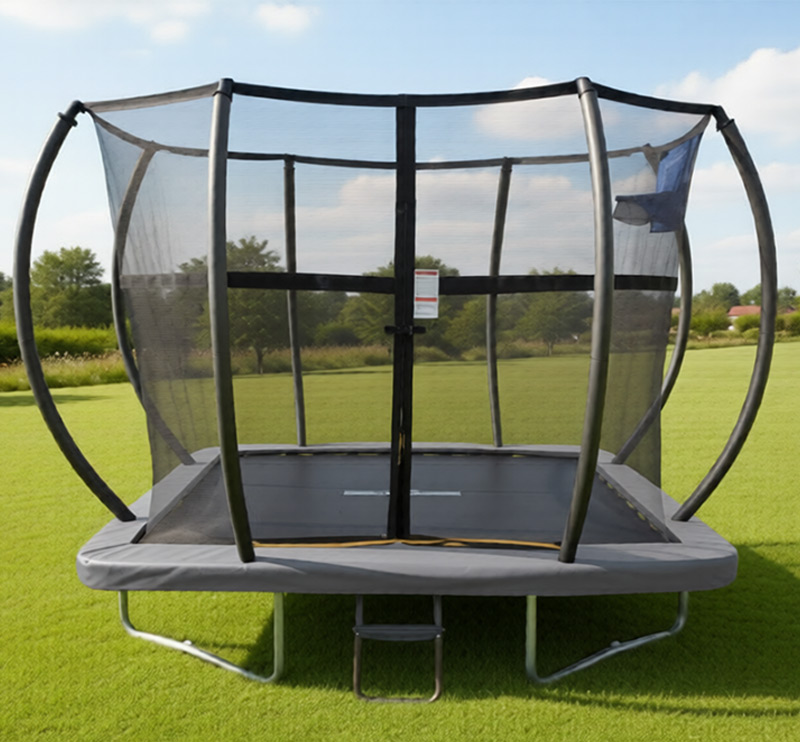 5x7ft Rectangular Trampoline with Safety Enclosure Grey - Free Ladder Shoe Tidy Anchor Kit Basketball