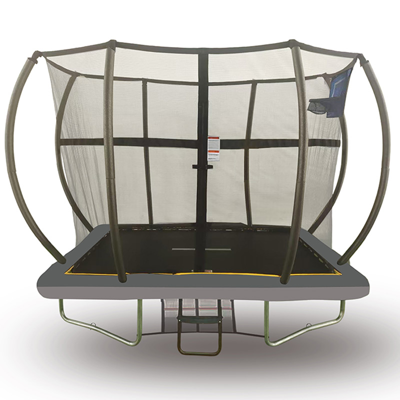 5x7ft Rectangular Trampoline with Safety Enclosure Grey - Free Ladder Shoe Tidy Anchor Kit Basketball